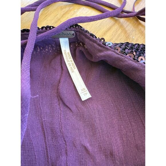 Free People Plum Purple Sequined Criss Cross Back Mini Dress Tunic XS Glam - Picture 7 of 7